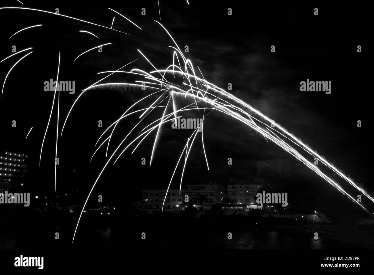 Feuerwerk, Cala LLonga Festival, Ibiza, Balearen Stockfoto