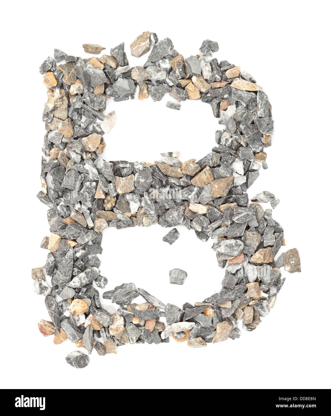 B - Alphabet Form Stein auf weiß gemacht. Stockfoto