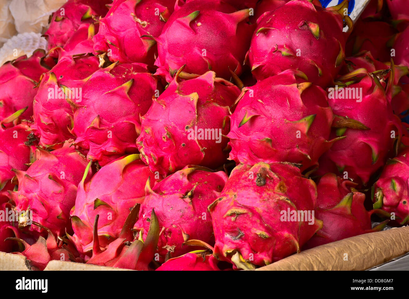 Drachenfrucht am Marktstand, Thailand Stockfoto