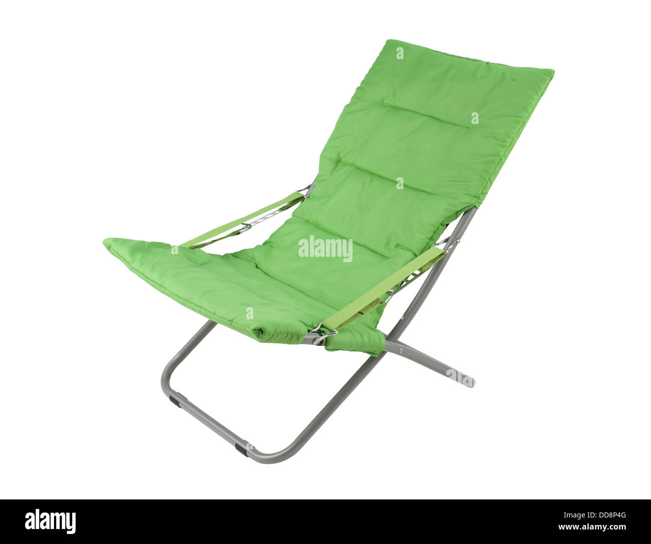 Grüne Leinwand Liegestuhl isoliert auf weißem Hintergrund Stockfoto