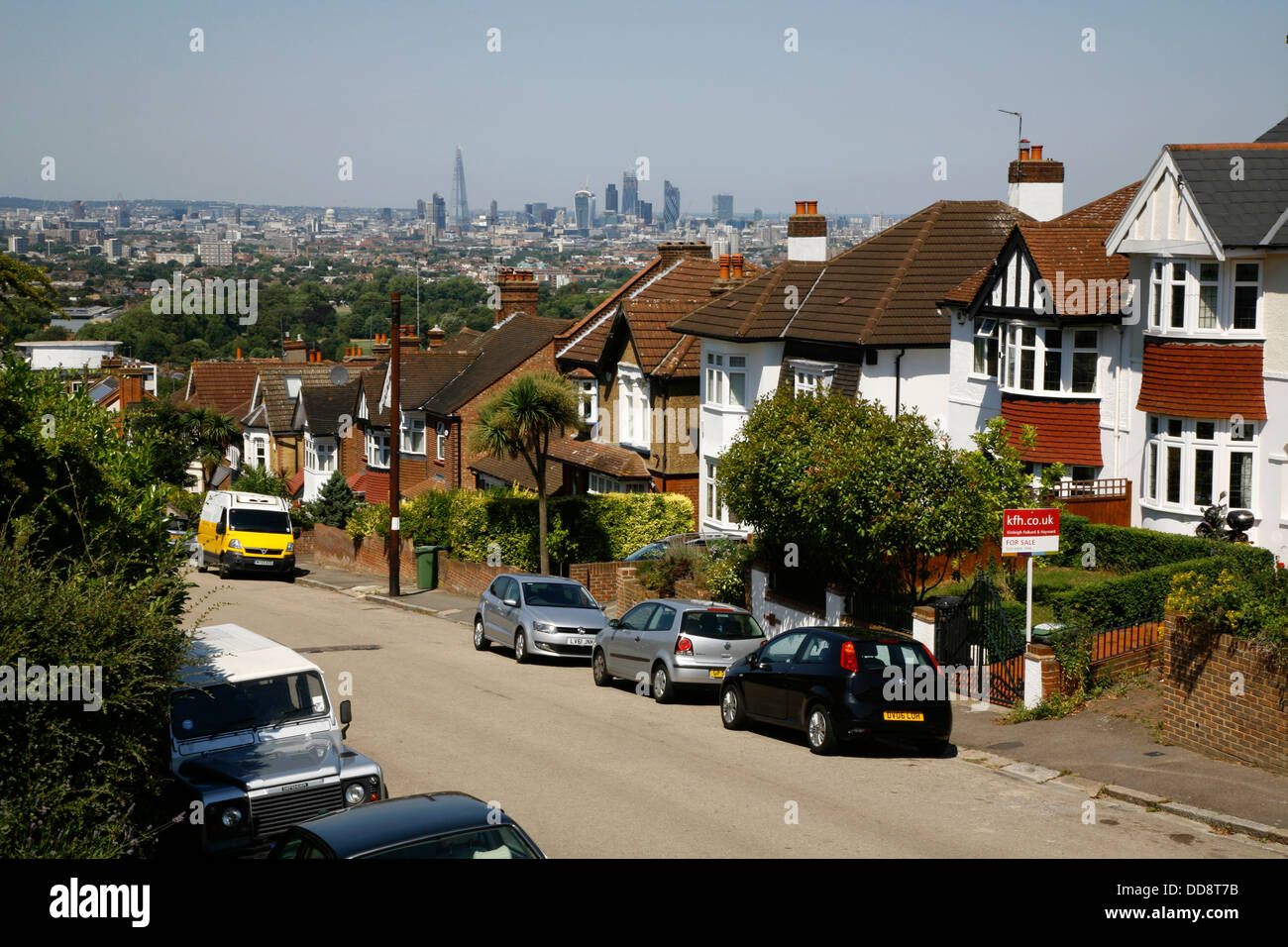 Der Londoner Skyline gesehen vom Canobie Road, Forest Hill, London, UK Stockfoto