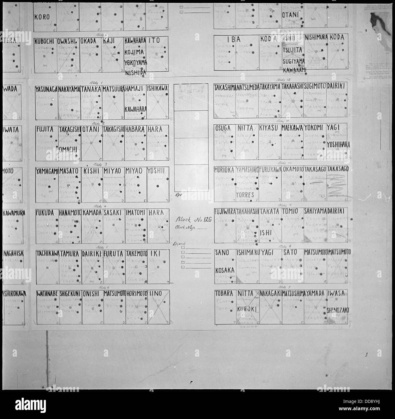 Granada Relocation Center, Amache, Colorado. Schautafeln zeigen Wohnsitz jedes Bewohners. Ein Yello...--539930 Stockfoto