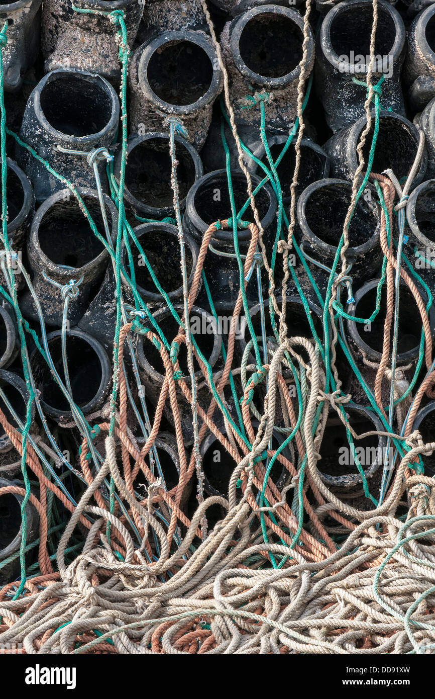 Krabben Sie-Töpfe und Roben, Hafen von Fuengirola, Spanien Stockfoto