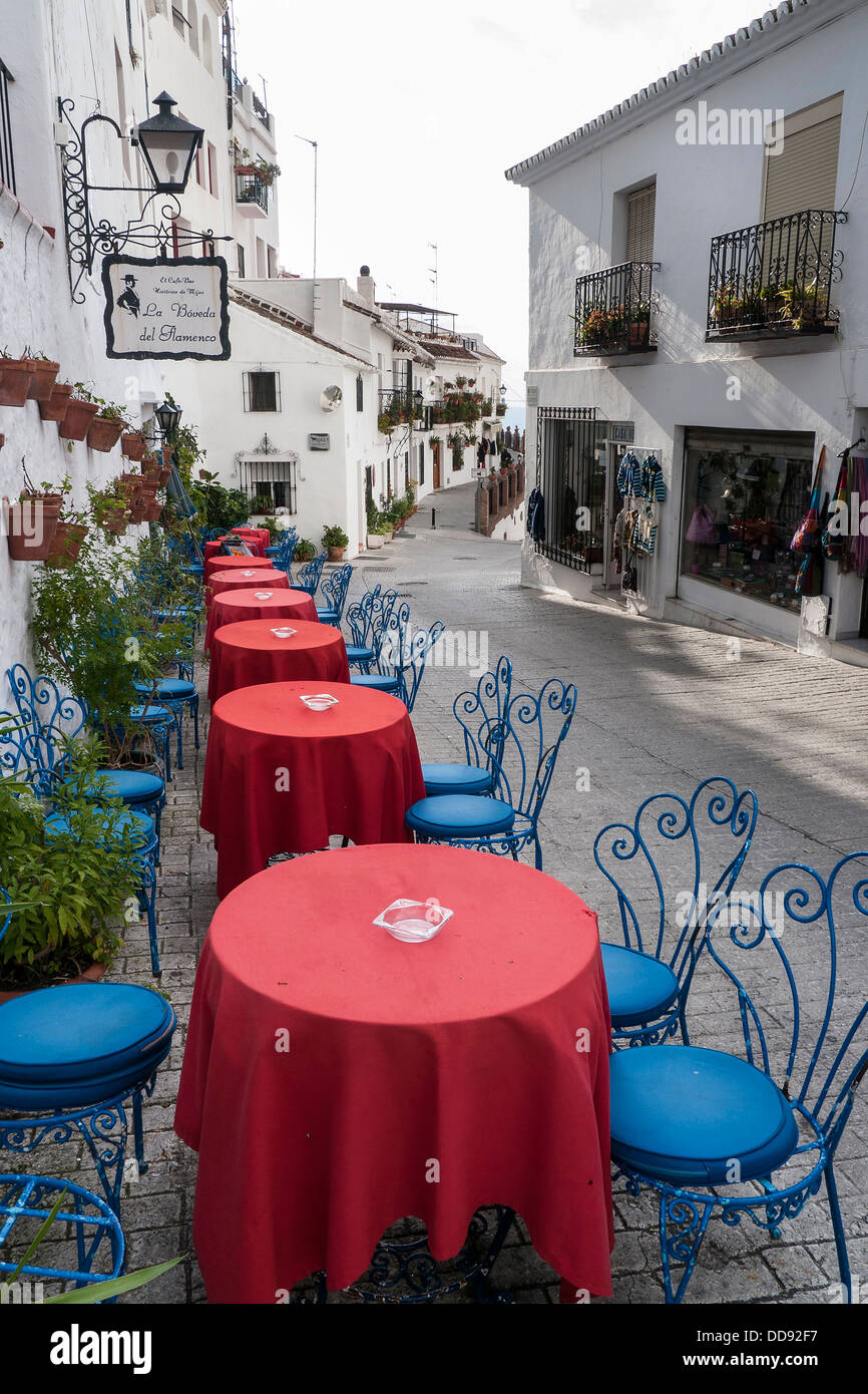Strassencafé, Mijas, Andalusien, Spanien Stockfoto