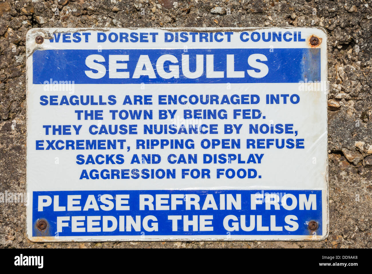 England, Dorset, Lyme Regis, Jurassic Coast, Sensibilisierung der Öffentlichkeit Zeichen Stockfoto