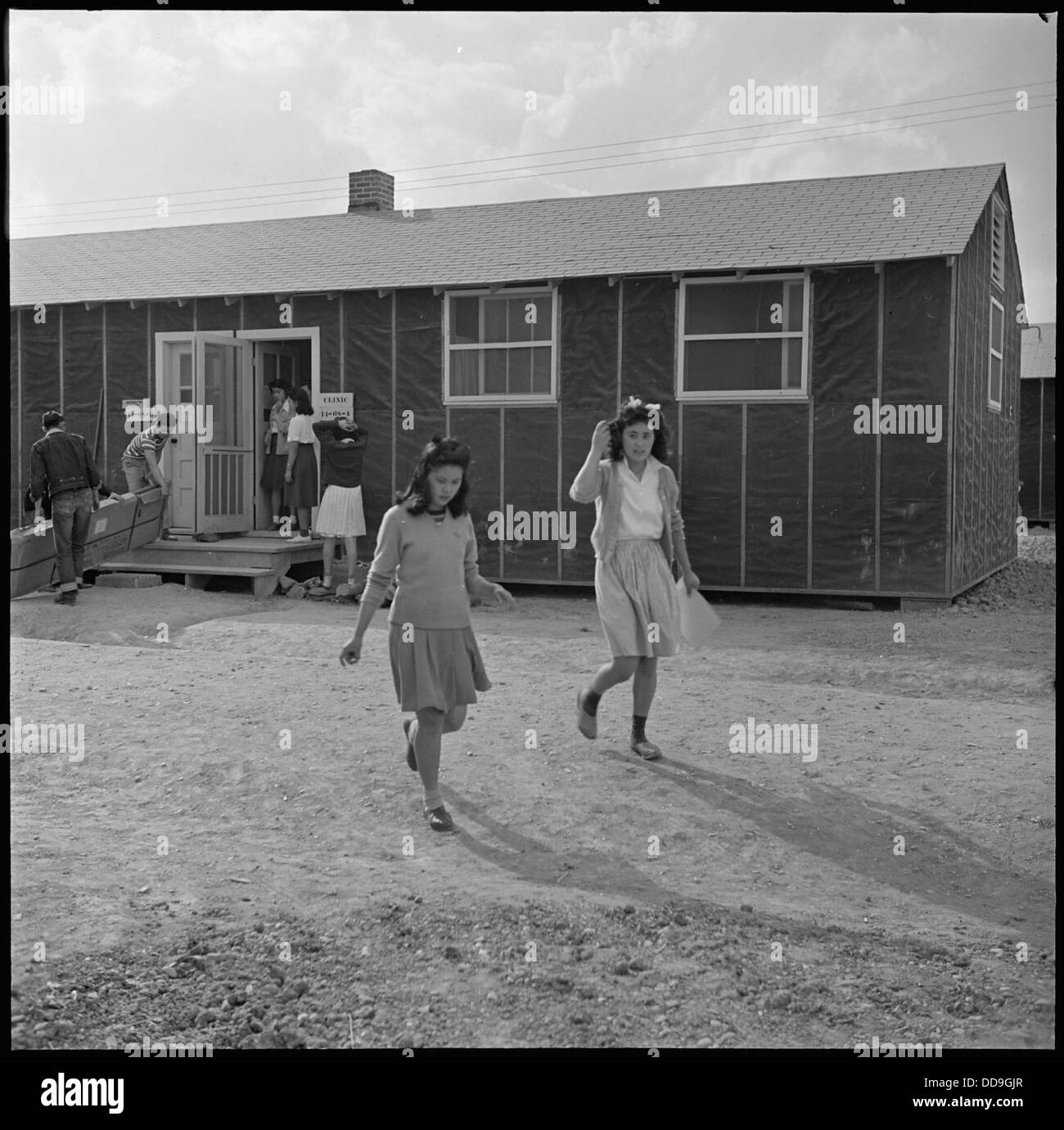 Außenansicht der Field Clinic im Jerome Relocation Center in Denson, Arkansas, einem Internierungslager für Japaner aus dem Zweiten Weltkrieg. Stockfoto