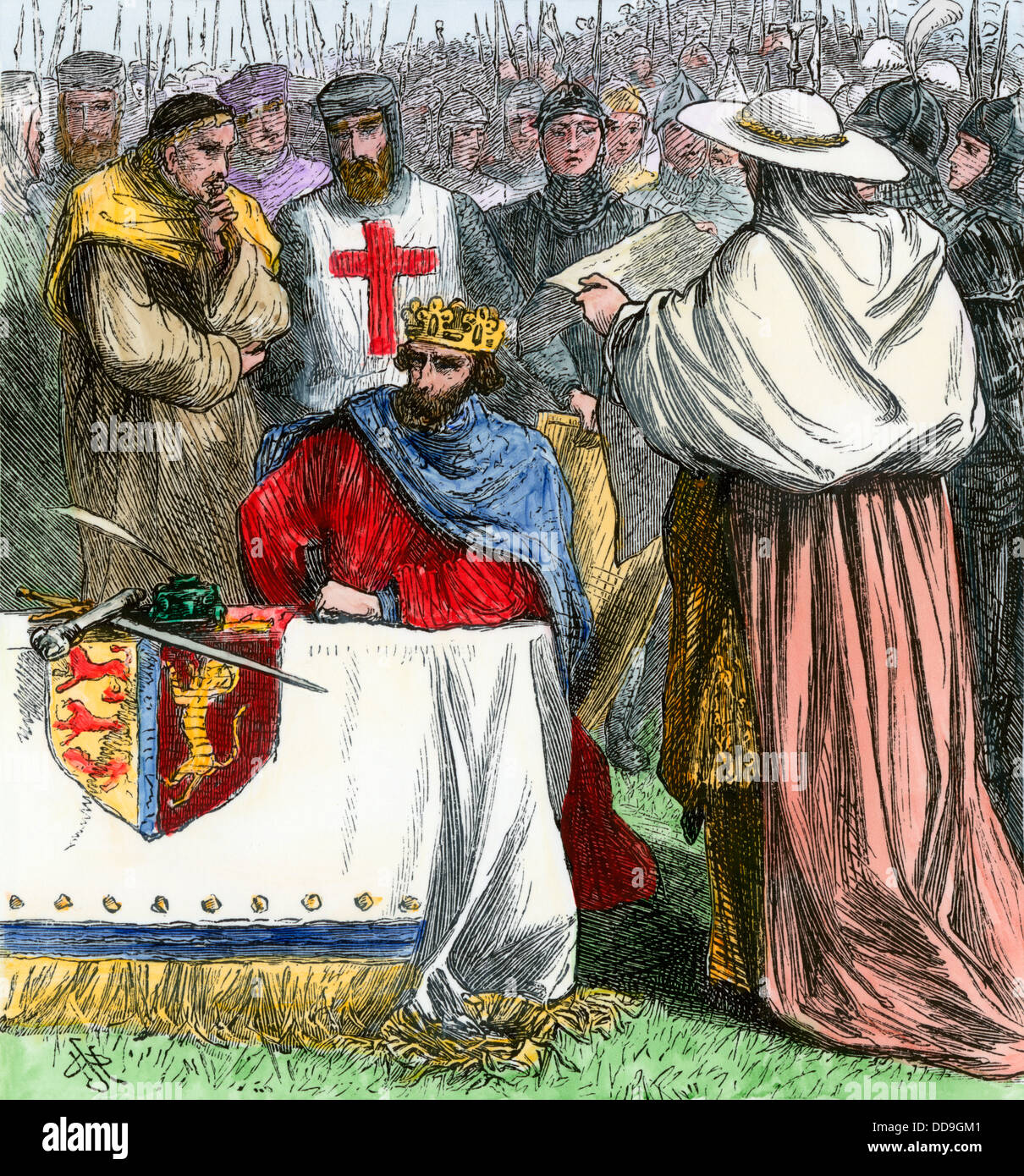 König John die Magna Carta zu indossieren, 1215. Hand - farbige Holzschnitt Stockfoto