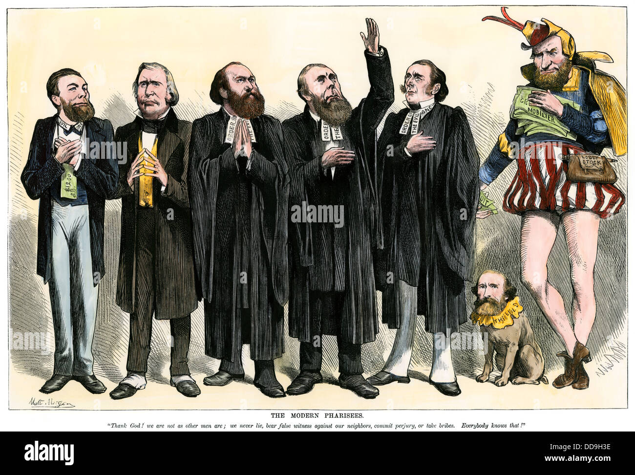 Credit Mobilier Skandal Teilnehmer als modernen Pharisäer, 1873 gezeigt. Hand - farbige Holzschnitt Stockfoto