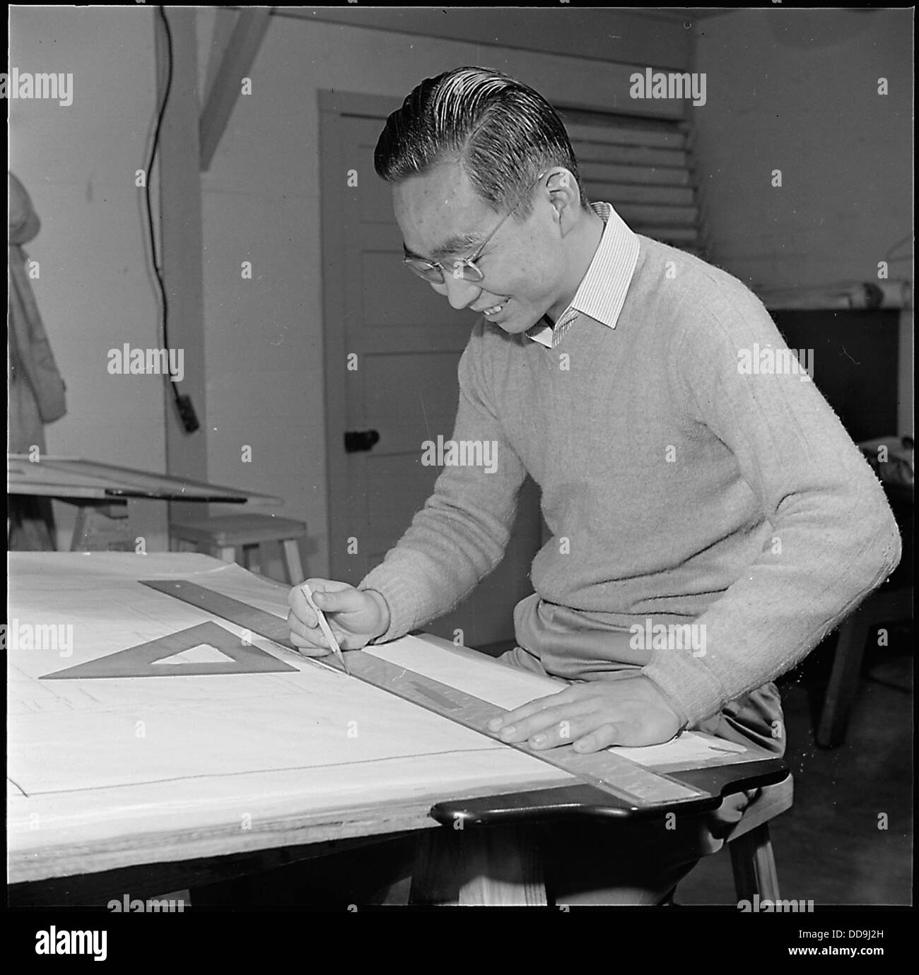 Ein Foto von der Engineering and Operations Division im Jerome Relocation Center in Denson, Arkansas, das Internierungslager während des Zweiten Weltkriegs zeigt. Stockfoto