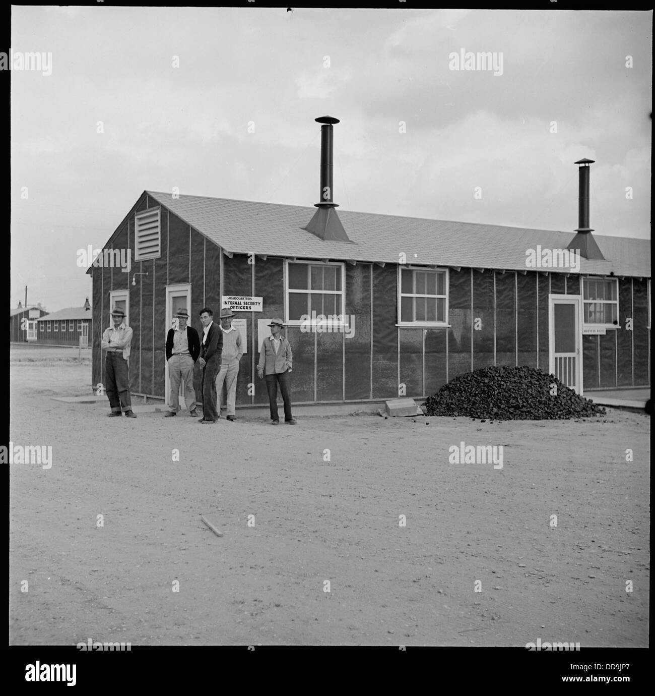 Das Äußere des Büros für innere Sicherheit im Jerome Relocation Center in Denson, Arkansas, einem Ort, an dem japanische Amerikaner während des Zweiten Weltkriegs umgesiedelt wurden. Stockfoto