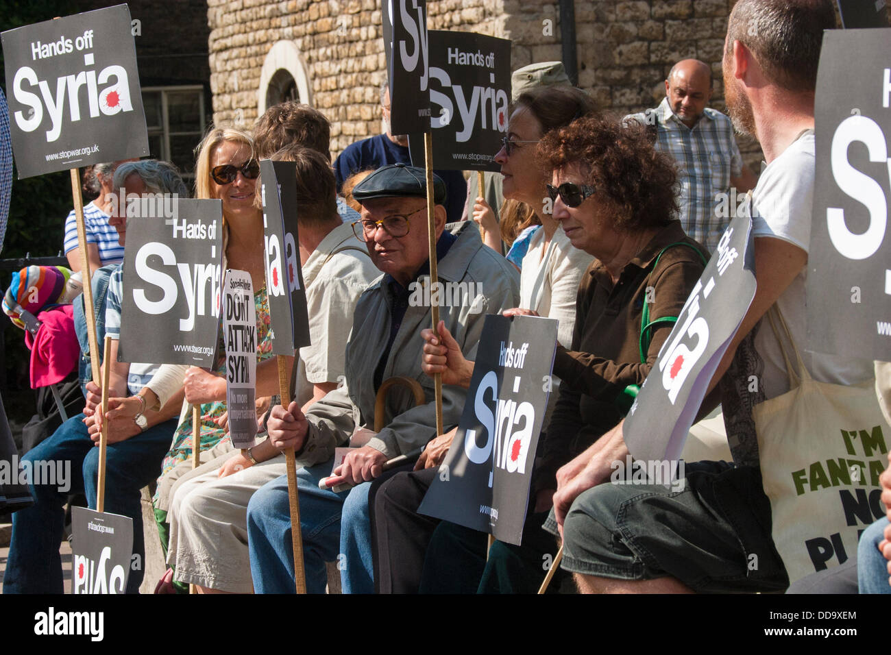 London, UK. 29. August 2013. Eine kleine Gruppe von Stop The War Aktivisten demonstrieren gegen die militärische Intervention in Syrien als m/s Optionen der Debatte im Parlament. Bildnachweis: Paul Davey/Alamy Live-Nachrichten Stockfoto