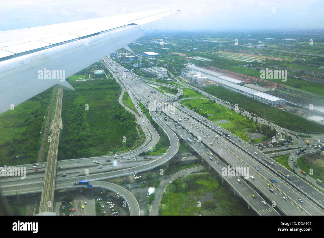 Luftaufnahme von einem Autobahnkreuz Stockfoto