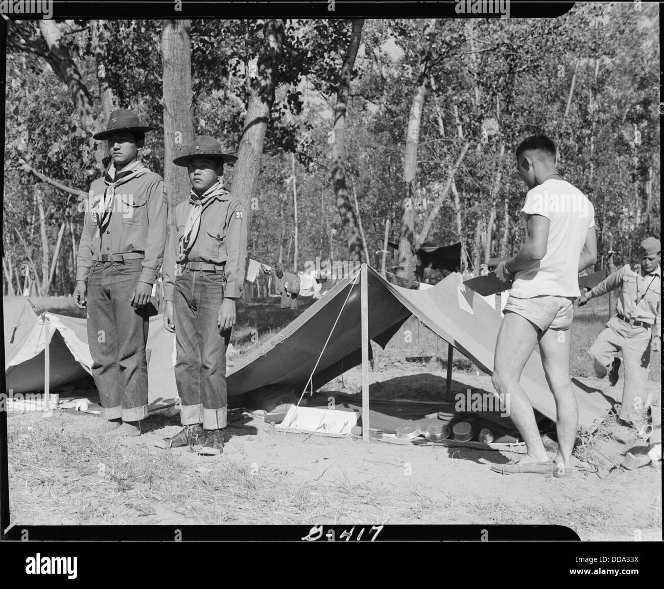 Das Rohwer Relocation Center in McGehee, Arkansas, beherbergte ein 5-tägiges Pfadfindercamp am Mississippi River. Das Lager war Teil von Freizeitaktivitäten für japanisch-amerikanische Internierte während des Zweiten Weltkriegs Stockfoto