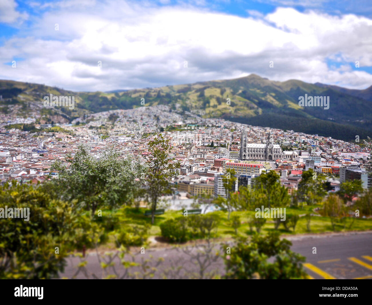 Ein Blick auf die Altstadt Quitos, ein UNESCO-Weltkulturerbe. Stockfoto