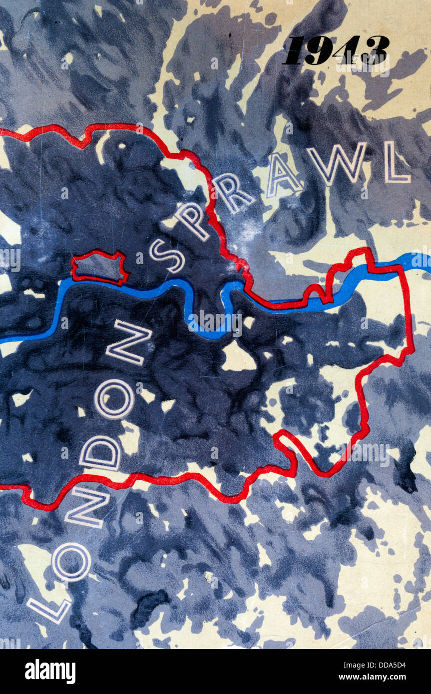 Ein Detail aus der Deckung von der 1943 Grafschaft von London Plan von Abercrombie und Forshaw. Stockfoto