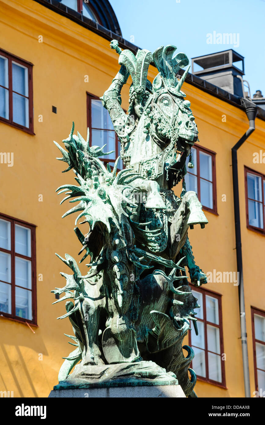 Statue von St. George tötet den Drachen in Gamla Stan (Altstadt)-Stockholm-Schweden Stockfoto
