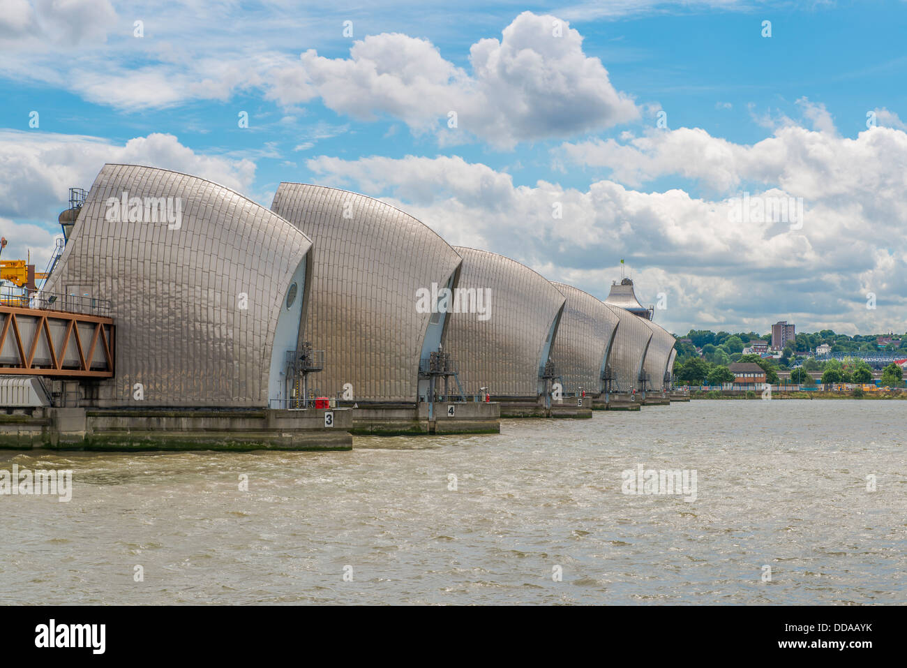 Thames Barrier, Gezeiten Beschützer, seit 1982 in Betrieb ist die weltweit zweitgrößte bewegliche Sperrwerks Stockfoto