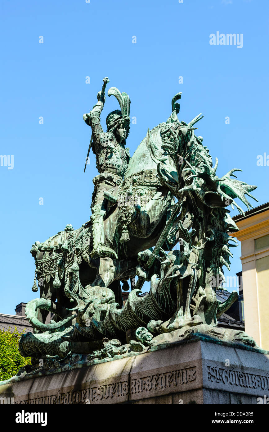Statue von St. George tötet den Drachen in Gamla Stan (Altstadt)-Stockholm-Schweden Stockfoto
