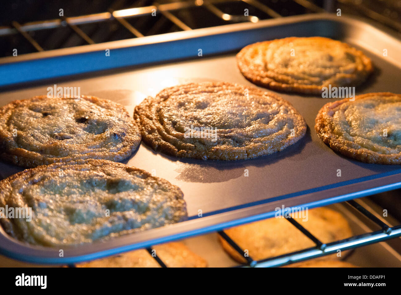 frisch gebackene hausgemachte Kekse auf Tablett Stockfoto