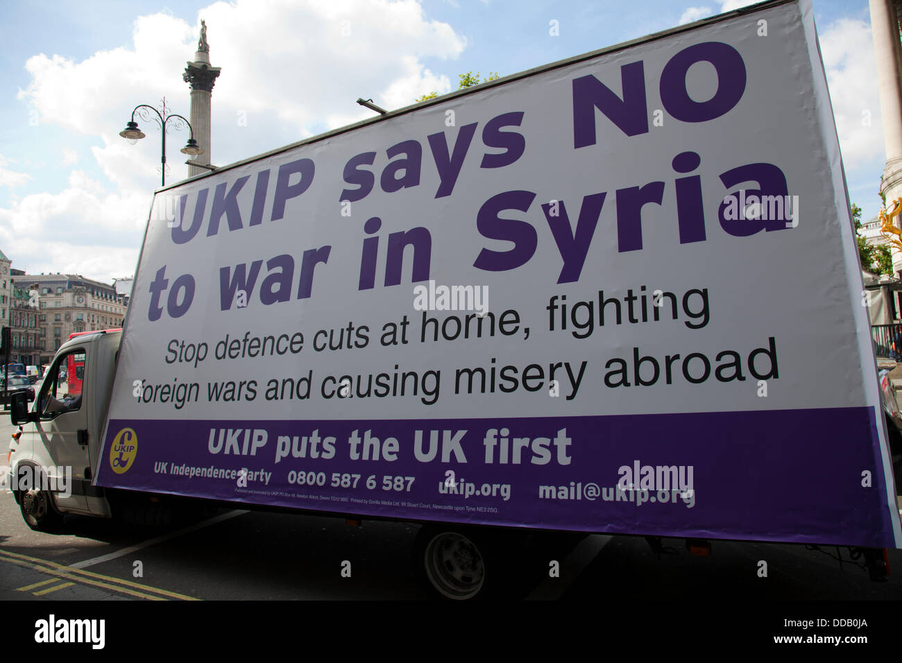 London, UK. 29. August 2013. Die UKIP "Nein zum Krieg in Syrien' Van Anzeigenkampagne in London UK Credit: M.Sobreira/Alamy Live-Nachrichten Stockfoto