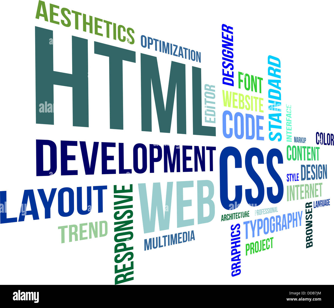 Eine Wortwolke von html und Css Verwandte Artikel Stockfoto