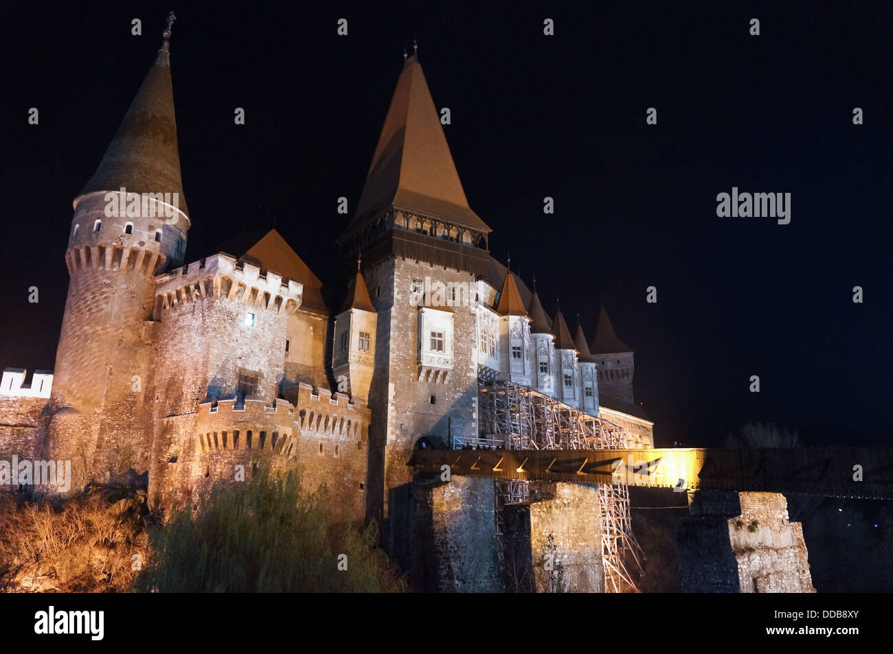 Außenansicht des Corvin Burg von Hunedoara in Rumänien Stockfoto