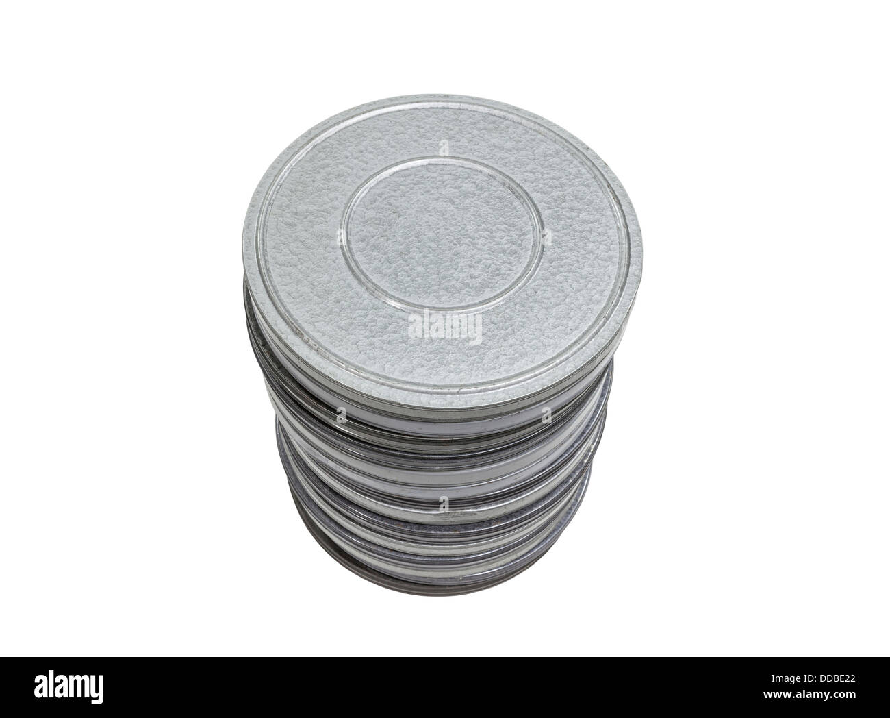 Vintage-Film Film-Dosen mit Beschneidungspfad isoliert. Stockfoto