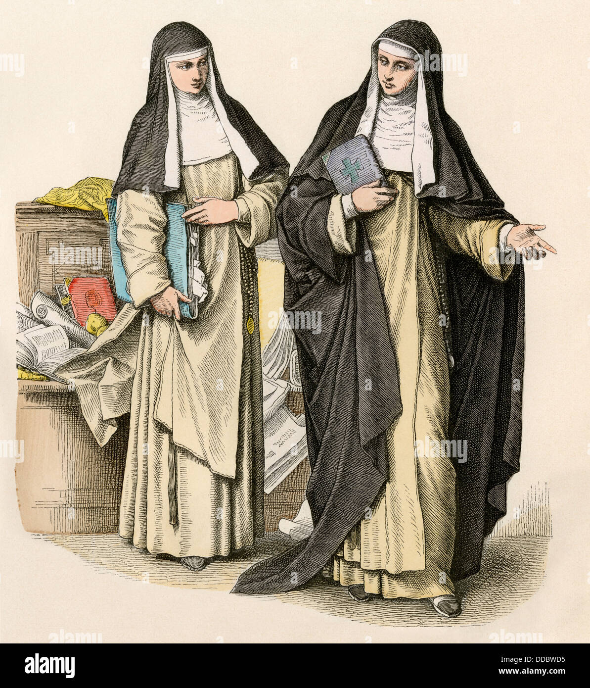 Dominikanerinnen, 1700. Hand-farbig drucken Stockfoto