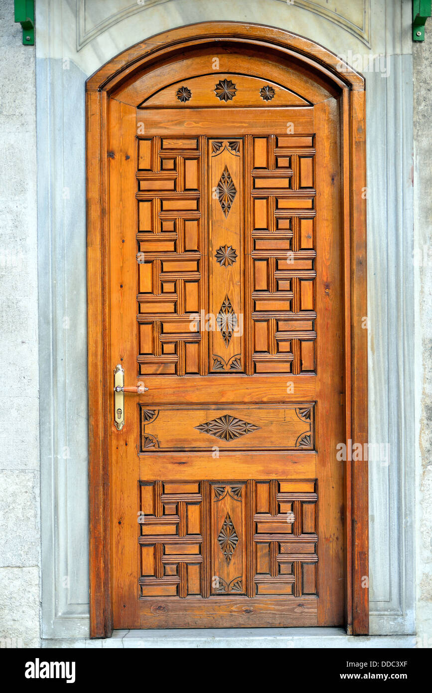Intarsien Holz Tür Altertumsgeschichte Stockfoto