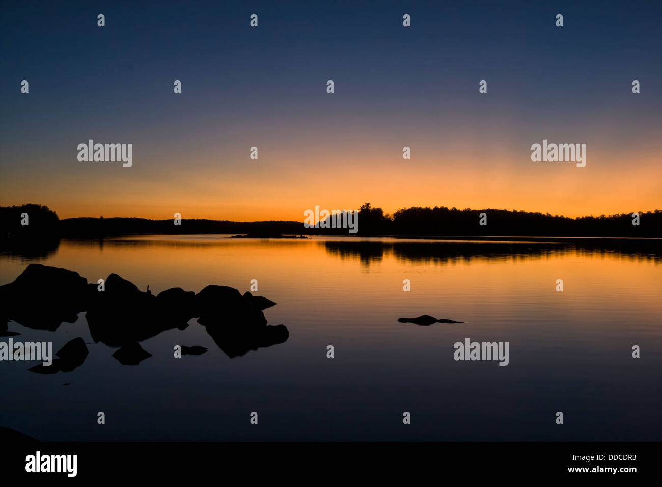 Dämmerung auf Aale See, Haliburton, Ontario, Kanada. Stockfoto