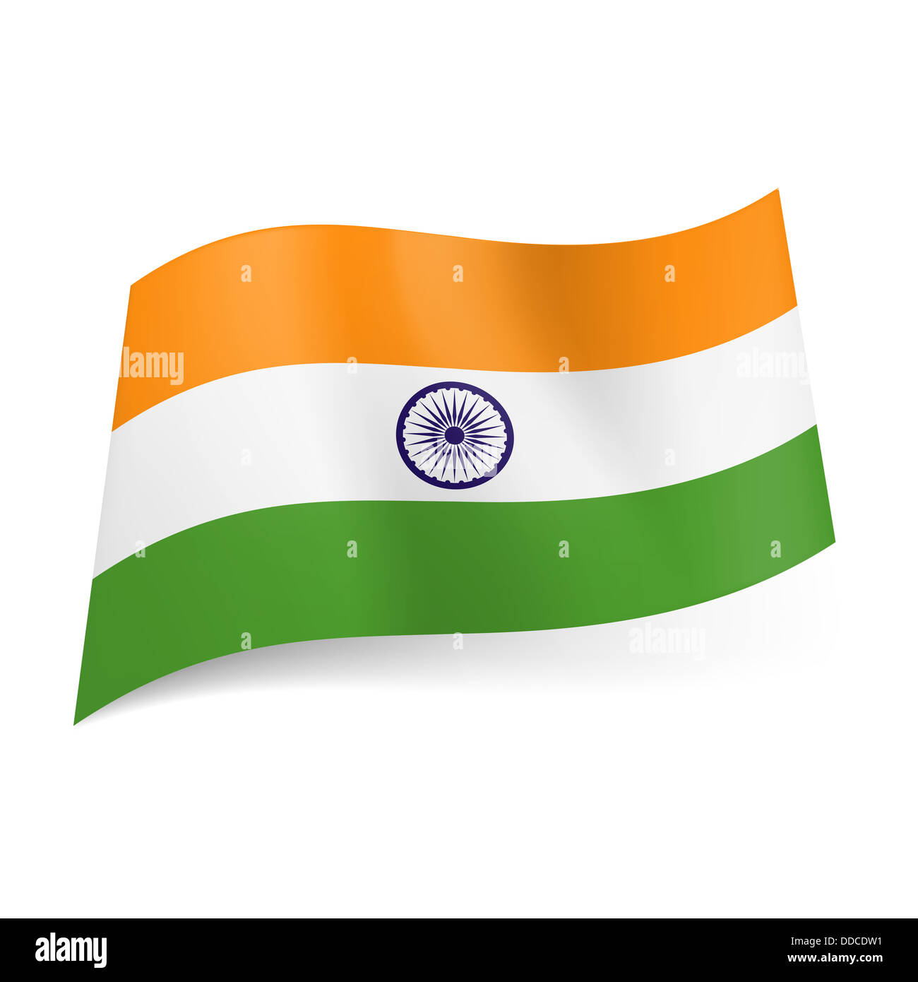 Nationalflagge von Indien: orange, weiß und grün Querstreifen mit Rad im  Zentrum Stockfotografie - Alamy