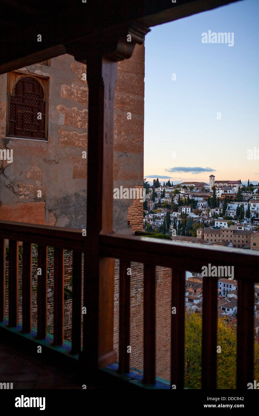 Albaicín Viertel aus dem Palast von Comares, Nazaries Paläste im Alhambra. Granada. Spanien. Stockfoto