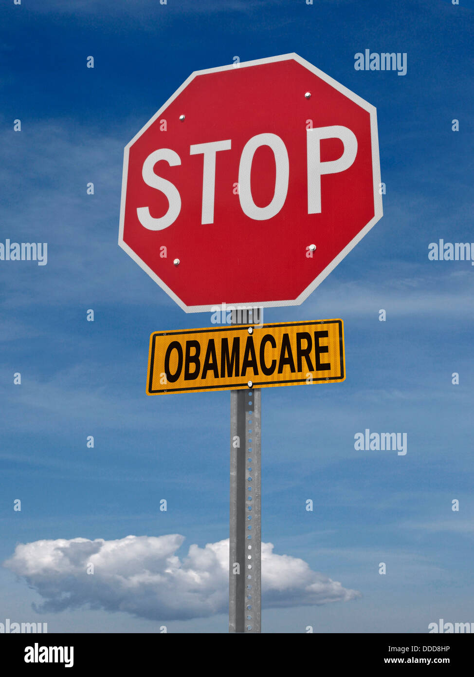 blauer Himmel Obamacare voraus konzeptionelle gerichtete Post Zwischenstopp Stockfoto