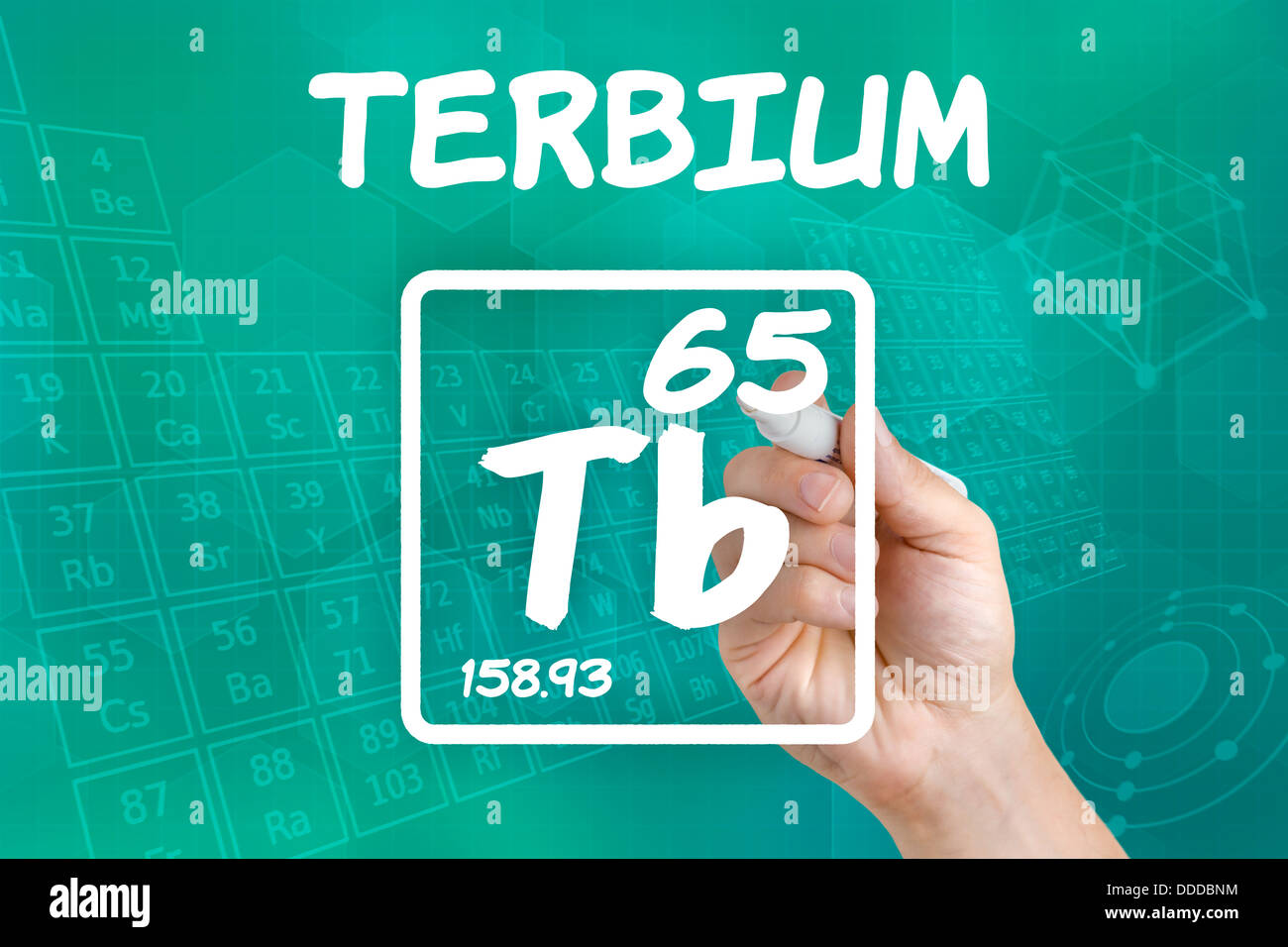 Symbol für das chemische Element terbium Stockfoto