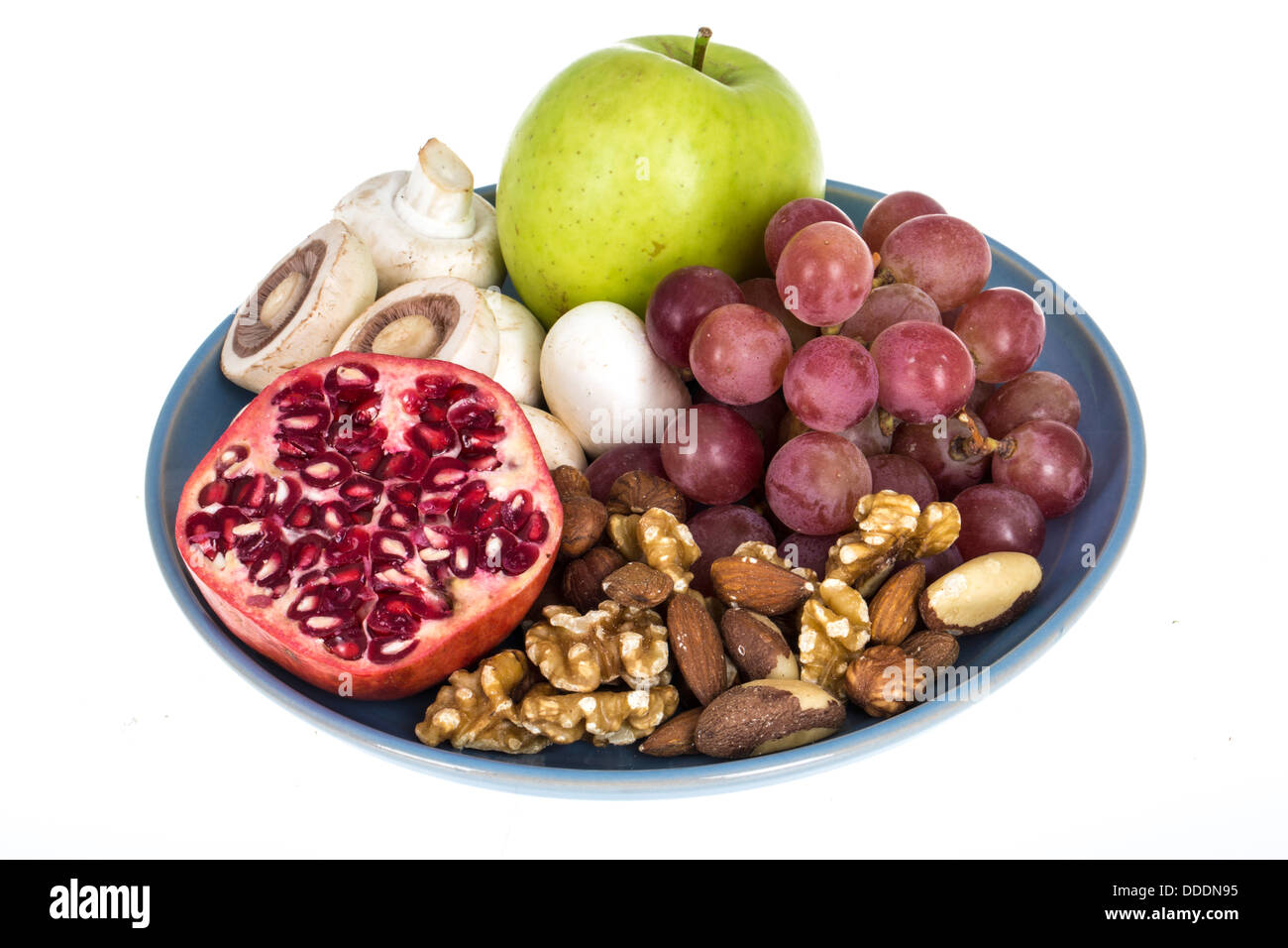 Gemischte Platte mit frischem Obst und Gemüse für eine gesunde Fettarme Ernährung Stockfoto