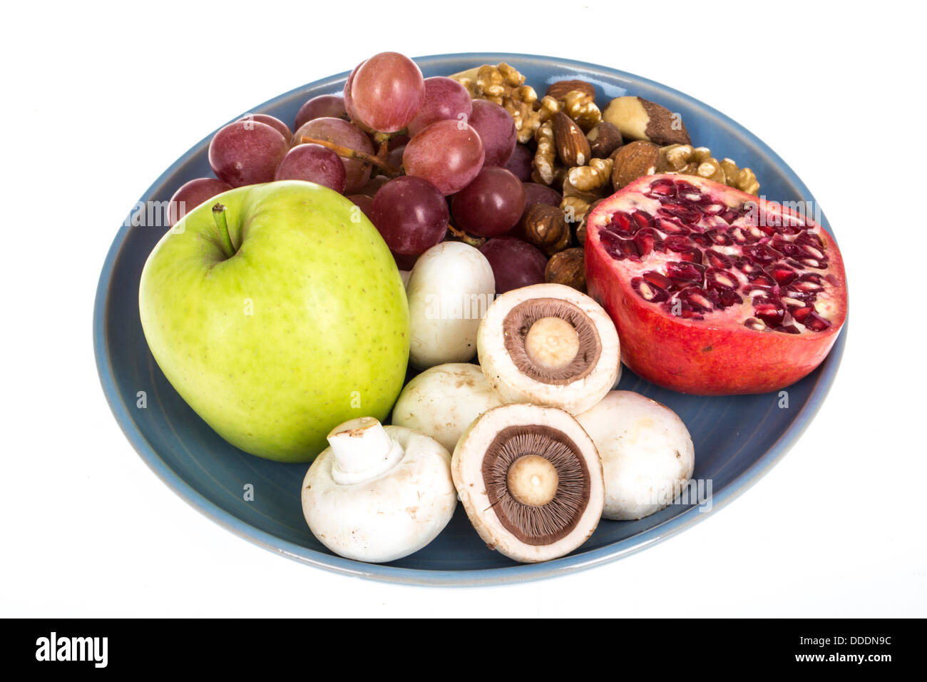Gemischte Platte mit frischem Obst und Gemüse für eine gesunde Fettarme Ernährung Stockfoto