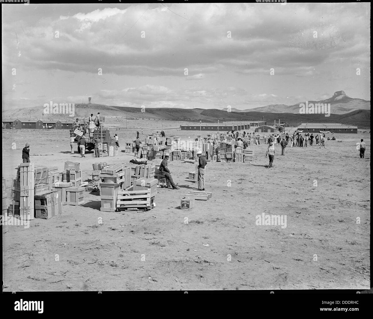 Berg Relocation Herzzentrum, Herz-Berg, Wyoming. Kisten mit persönlichen Gegenständen werden sortiert... 538780 Stockfoto