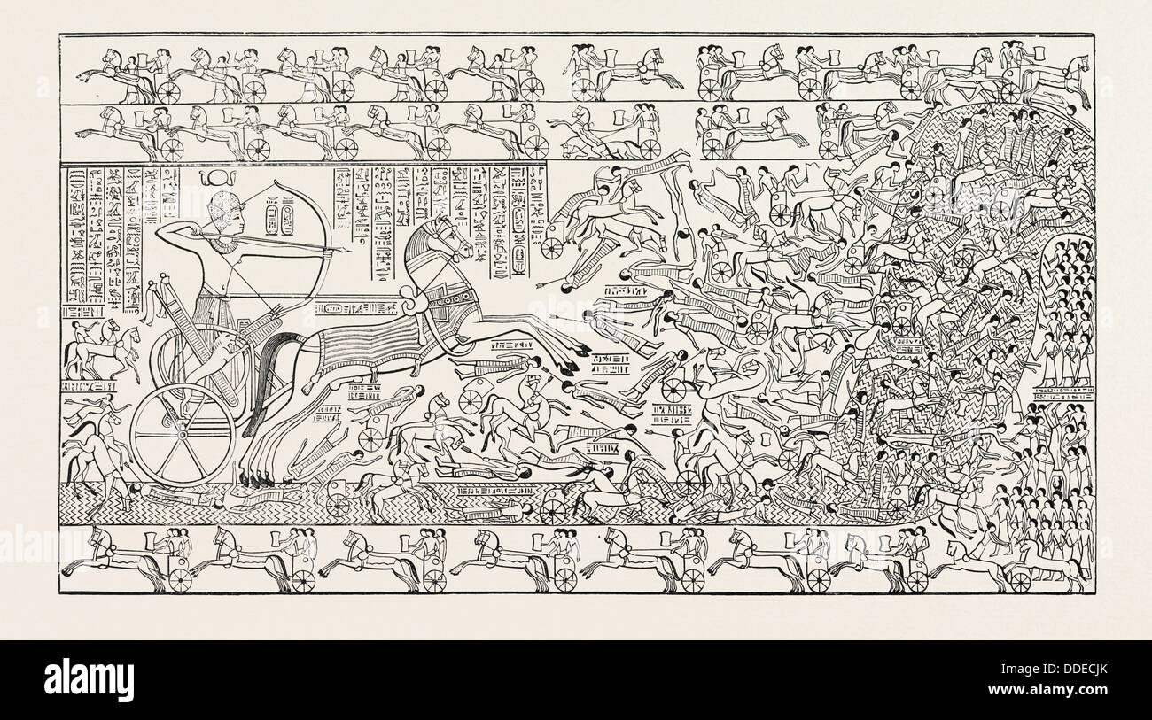 EIN KAMPF, AUS DEM RAMESSEUM. Ägypten, Gravur 1879 Stockfoto