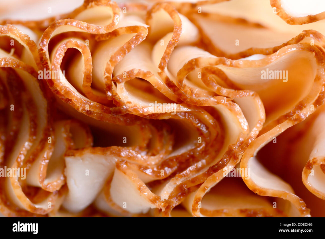 Makroaufnahme der dünn geschnittenen Schinken Stockfoto