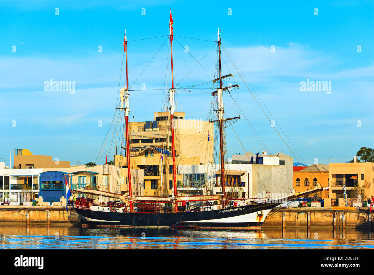 Niederländische Großsegler angedockten Kai Port River alten Segelboote Yachten historische Replica Repliken Port Adelaide South Australia Fisch Stockfoto