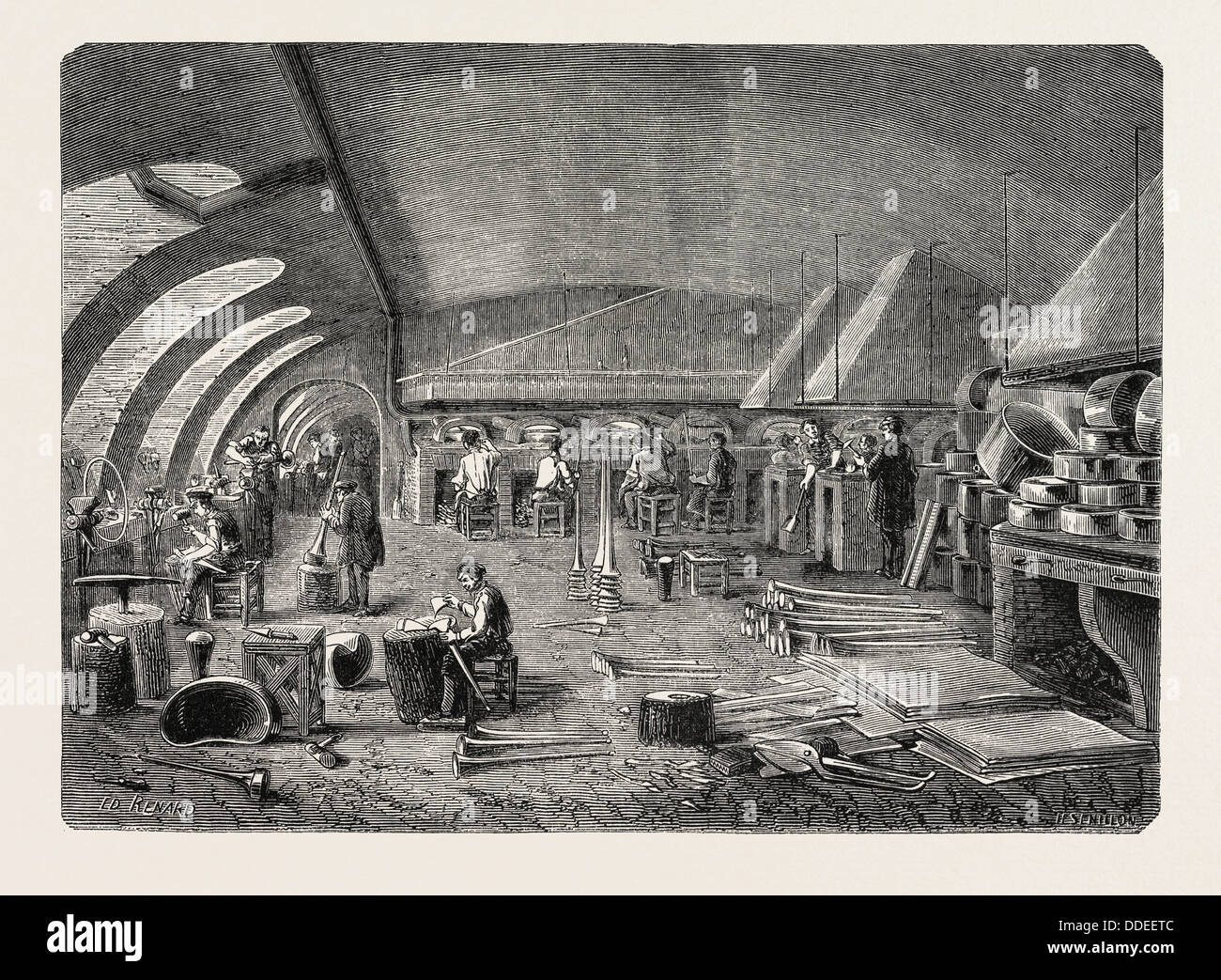 Herstellung von Instrumenten. Gründung der M. Gautrot. Workshop-Schweißer und Pavillonneurs. Gravur von 1855 Stockfoto