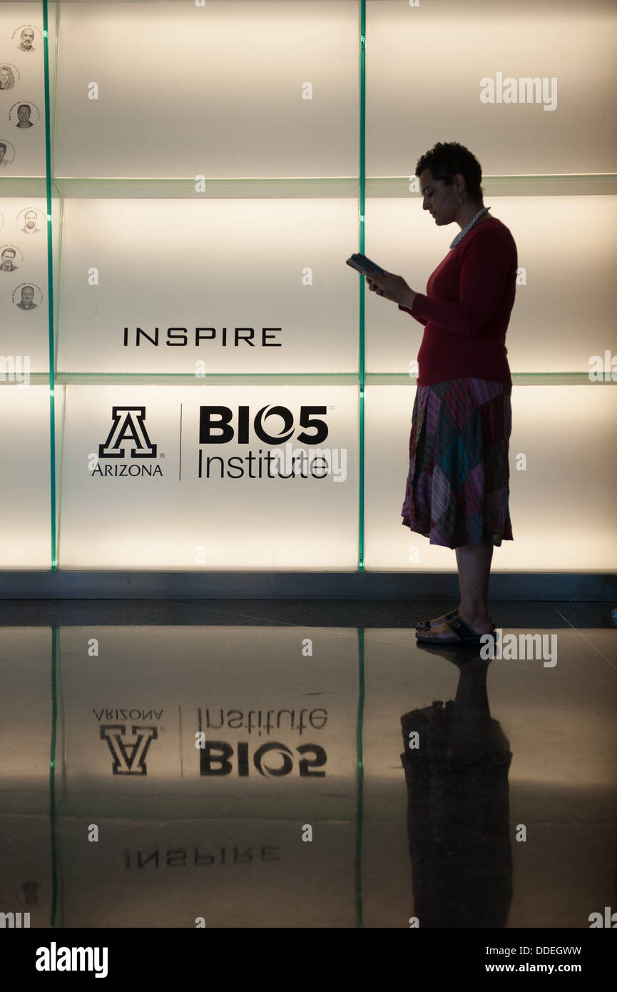 Arizona College of Agriculture und Life Sciences Gebäude auf dem Campus in Tucson, Arizona Silhouetted Wissenschaftler Stockfoto
