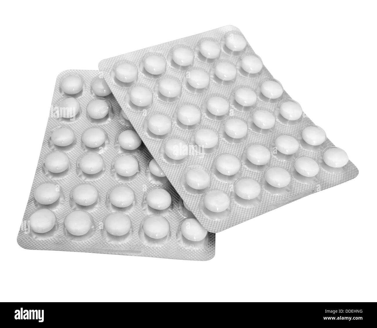 Weißen Tabletten in Blisterpackungen isoliert auf weiss - mit Beschneidungspfad Stockfoto