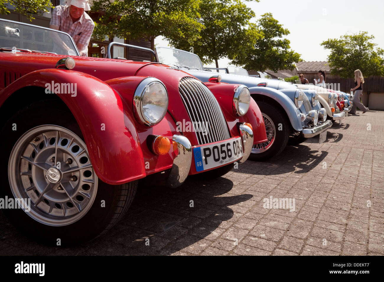 Morgan Sports Autos auf der Messe in einem Besitzerclub rally, Lambourn, Berkshire UK Stockfoto