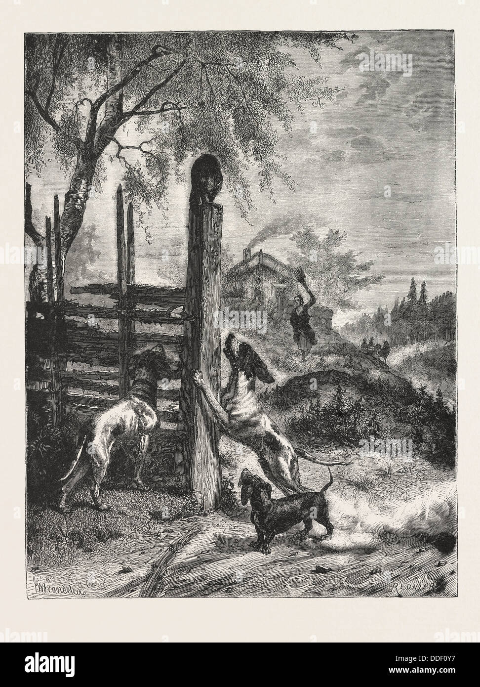 DIE BELAGERTEN Favorit aus dem Bild von B. y. G. Brandelius Gravur 1876 Stockfoto