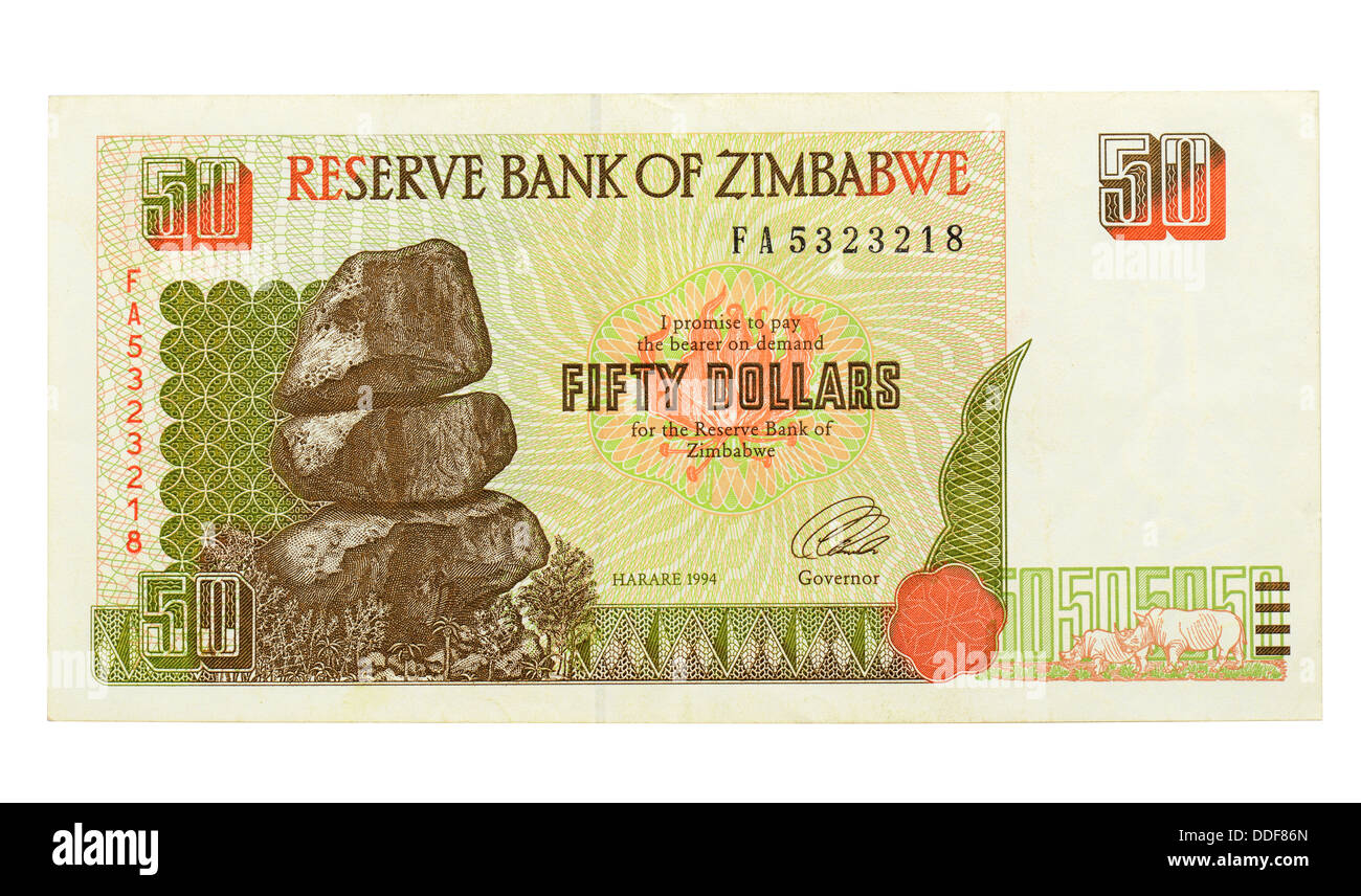 Simbabwe-fünfzig-Dollar-banknote Stockfoto