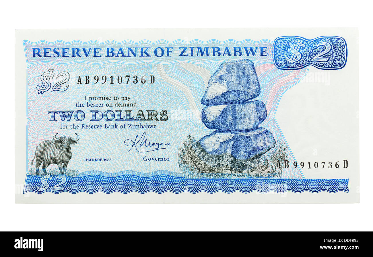 Simbabwe-zwei-Dollar-banknote Stockfoto