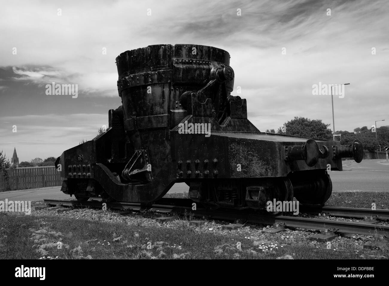 Roheisen-Wagen aus Consett Stahlwerk Stockfoto