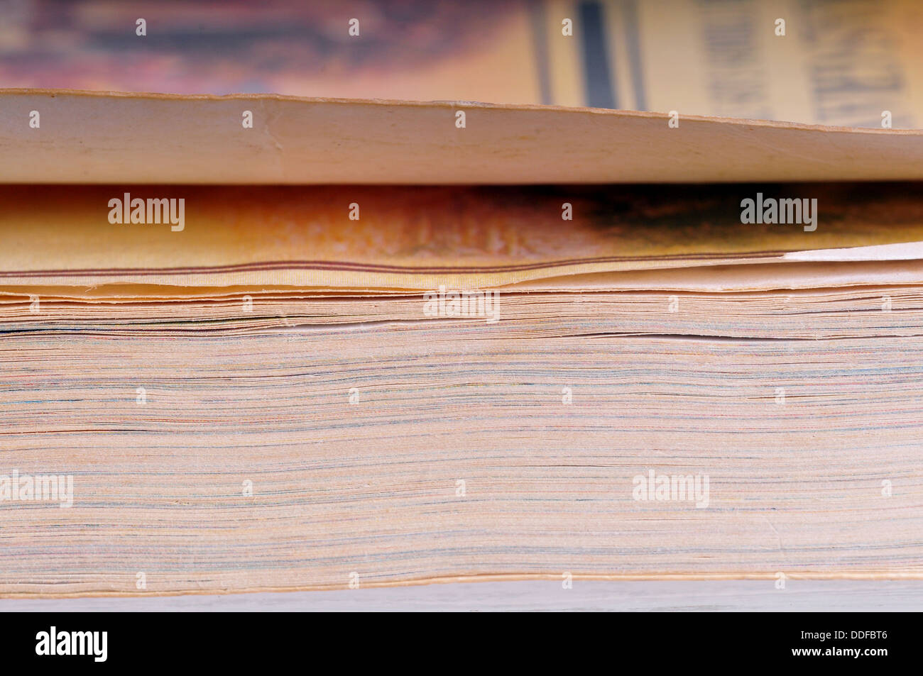 Makroaufnahme einer alten Buchseiten Stockfoto