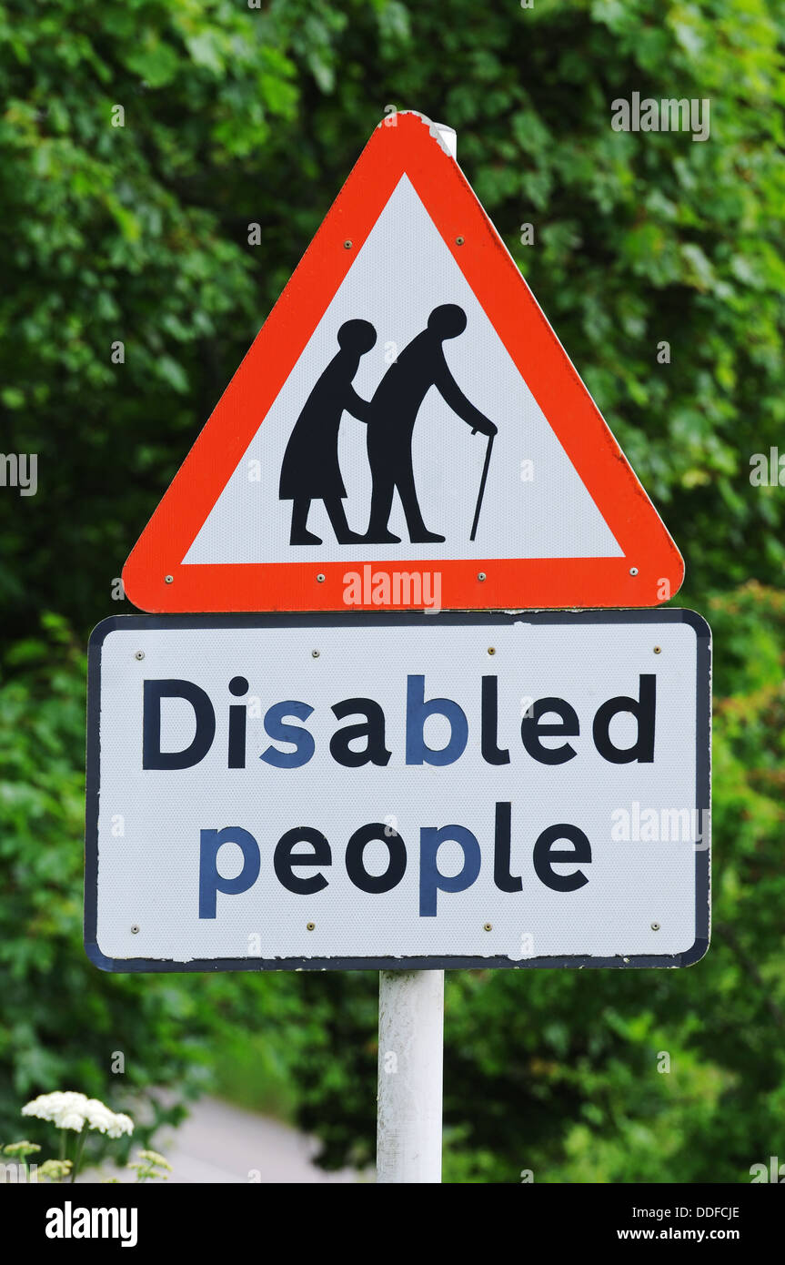 Behinderte Menschen Zeichen, UK Stockfoto